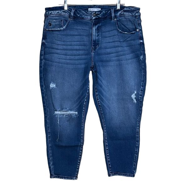 KanCan Women High Rise Curvy Fit Distressed Skinny Jean Blue Denim Dark Wash 22 - Picture 1 of 6